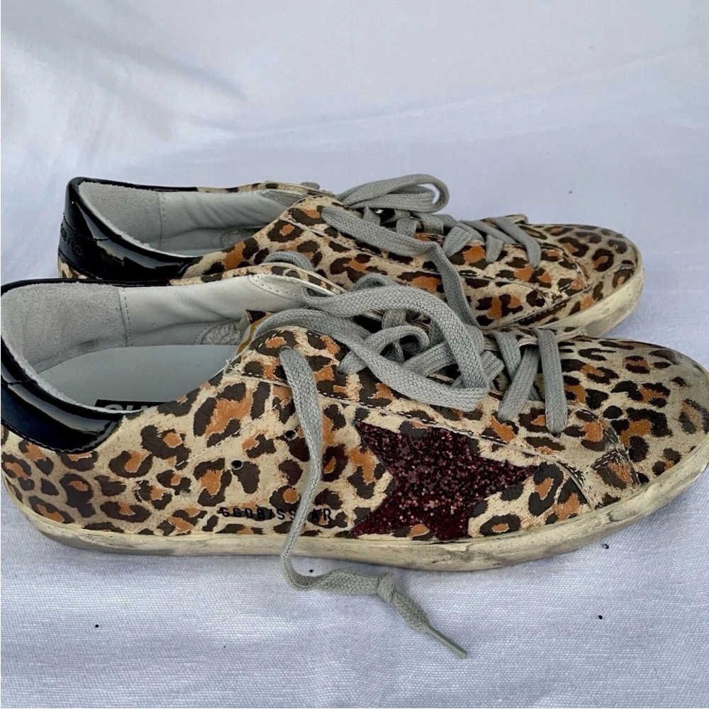 Golden Goose Women Superstar Leopard Suede Red Glitter Star EU 38/US 8 NEW Box